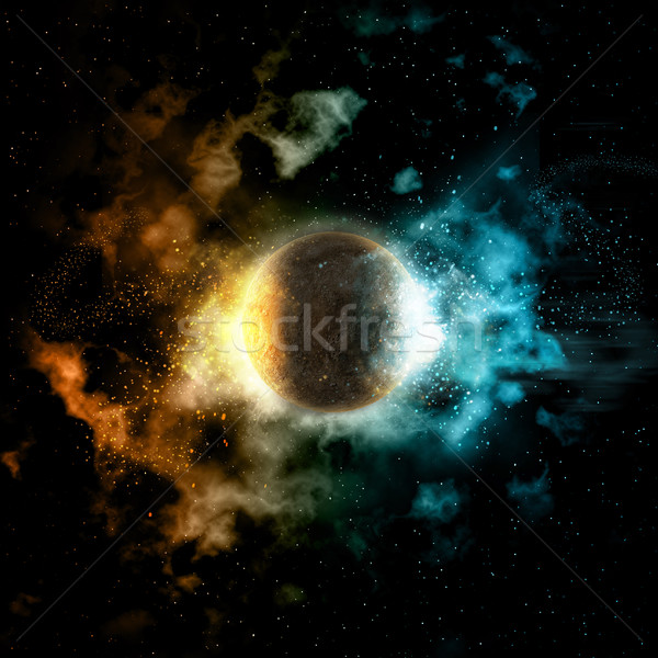 Space background with fire and ice planet Stock photo © kjpargeter