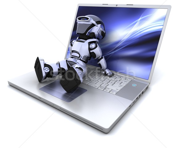 Stok fotoğraf: Robot · dizüstü · bilgisayar · 3d · render · rahatlatıcı · klavye · ağ