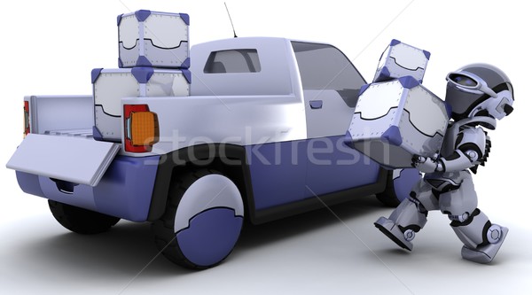 Stok fotoğraf: Robot · kutuları · geri · kamyon · 3d · render · doğa