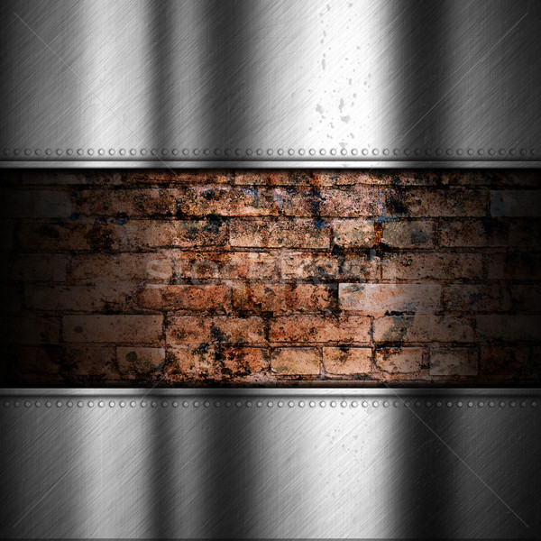 Brushed metal background with brick Stock photo © kjpargeter