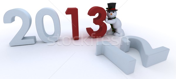 Snowman in hat and scarf  bringing in the new year Stock photo © kjpargeter