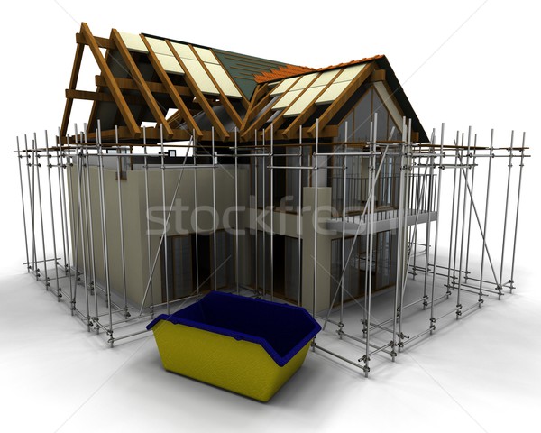 contemporary house under construction with scaffold Stock photo © kjpargeter