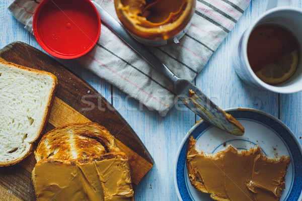 Beurre d'arachide sandwiches lumière bois alimentaire fond [[stock_photo]] © kkolosov