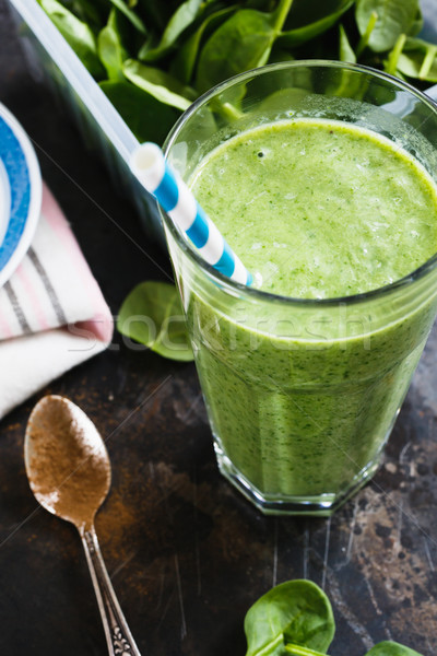 Smoothie vert verre rayé paille sombre haut [[stock_photo]] © kkolosov