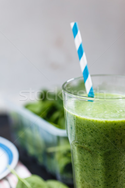 Smoothie vert verre rayé paille fraîches [[stock_photo]] © kkolosov