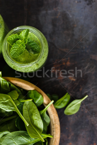 Smoothie vert jar banane épinards fraîches herbes [[stock_photo]] © kkolosov