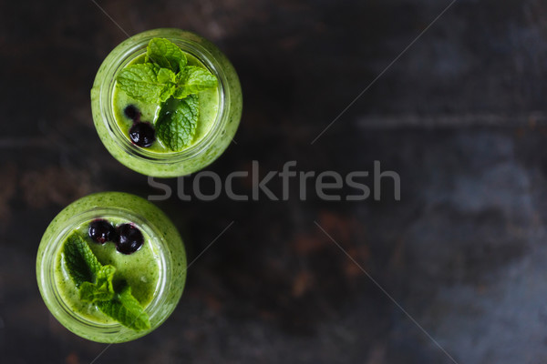 Deux smoothie vert jar banane épinards fraîches [[stock_photo]] © kkolosov