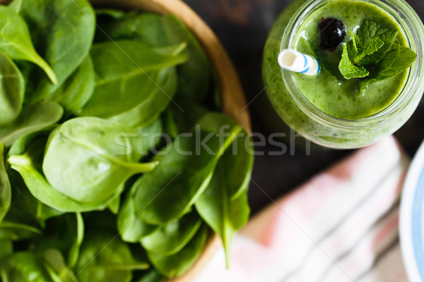 Smoothie vert verre banane épinards fraîches herbes [[stock_photo]] © kkolosov