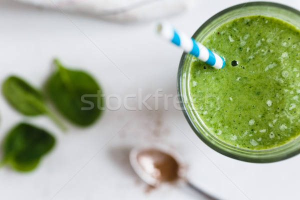 Smoothie verde vidro banana espinafre fresco ervas Foto stock © kkolosov