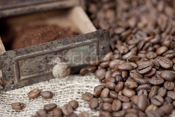 Detail of an old coffee grinder with coffee beans Stock photo © klikk