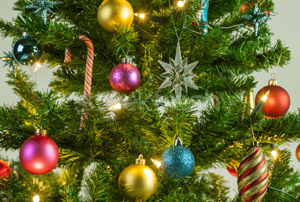 Foto stock: Navidad · adornos · detalle · hermosa · iluminado · árbol · de · navidad