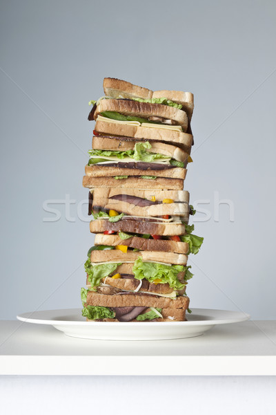 Extra groot sandwich plaat verscheidene lagen Stockfoto © klikk