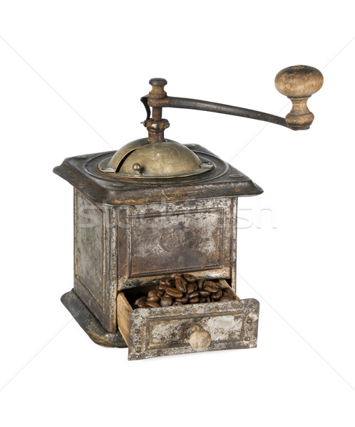 Alten Kaffee Schleifer Kaffeebohnen isoliert antiken Stock foto © klikk