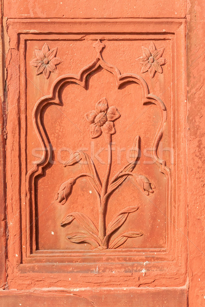 Double framed flower carved in red sandstone. Stock photo © Klodien