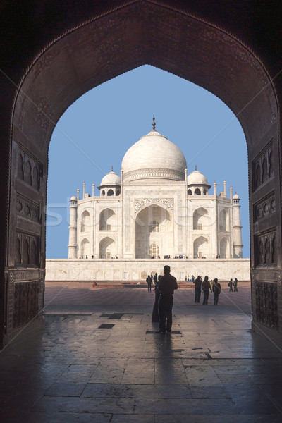 Taj Mahal mausoleum seen from inside mosque at India's Agra. Stock photo © Klodien