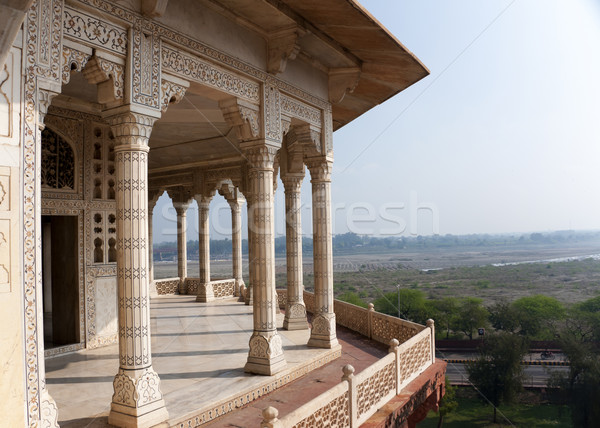 Columned viewing point outside royal chambers at Agra Fort Palac Stock photo © Klodien