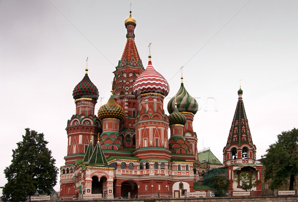 Saint Basil's Cathedral in focus between two trees. Stock photo © Klodien