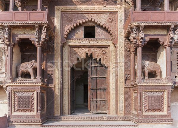 Monumental beige brown front entrance of Jehanghir Mahal Palace in India's Orchha.  Stock photo © Klodien