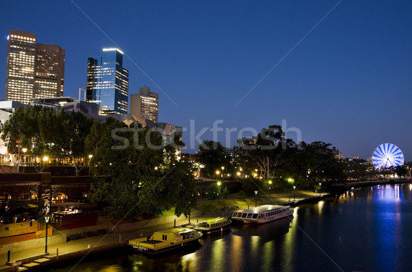 [[stock_photo]]: Melbourne · rivière · nuit · ciel · eau · bleu