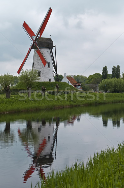 Windmill канал деревья зеленый синий промышленности Сток-фото © Klodien