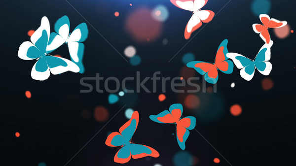 Foto d'archivio: Bella · colorato · farfalle · battenti · illustrazione · 3d · buio