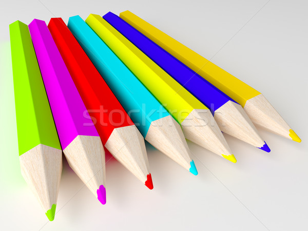 Stockfoto: Verschillend · kleuren · potloden · 3d · render · witte · kantoor