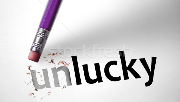 Silgi kelime şanssız şanslı iş kalem Stok fotoğraf © klublu