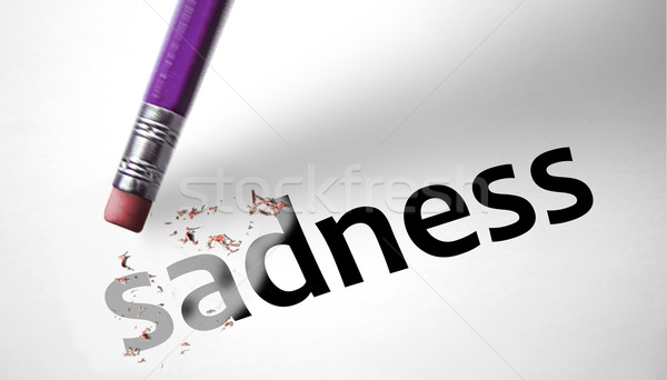 Gumki słowo smutek ciemne samobójstwo stres Zdjęcia stock © klublu