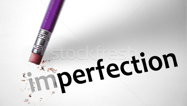 Eraser слово совершенство бизнеса счастливым карандашом Сток-фото © klublu