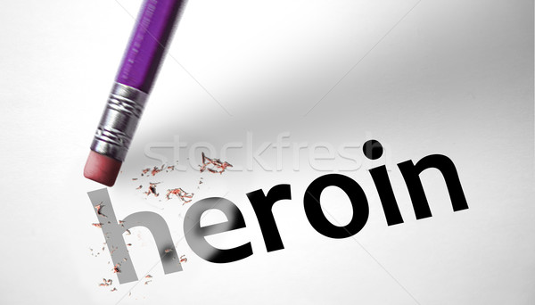 Radiergummi Wort Heroin Bleistift Krankenhaus Zeichen Stock foto © klublu