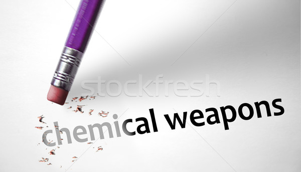 Stock photo: Eraser deleting the concept Chemical Weapons 