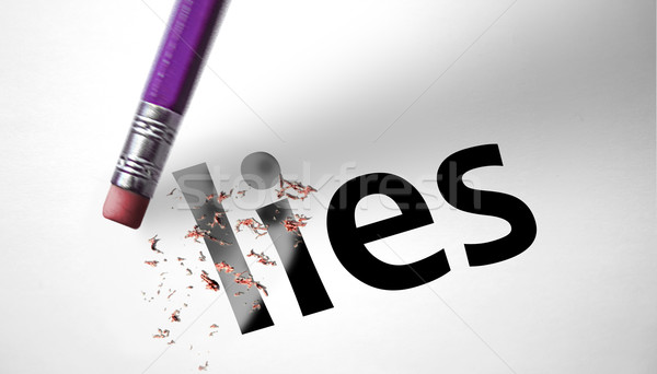 Radír szó hazugságok kéz ceruza felirat Stock fotó © klublu