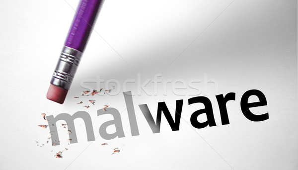 Radiergummi Wort Malware Computer Papier Pferd Stock foto © klublu