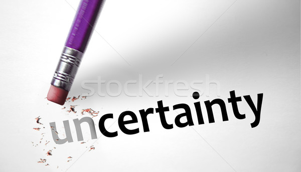 [[stock_photo]]: Gomme · mot · incertitude · certitude · affaires · papier