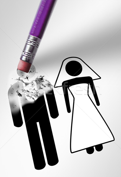 Eraser deleting the groom, or husband, in a marriage drawing  Stock photo © klublu