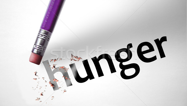 Radír szó éhség papír étel ceruza Stock fotó © klublu
