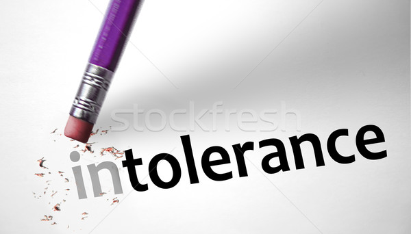 Radiergummi Wort Toleranz Papier Bleistift Zeichen Stock foto © klublu