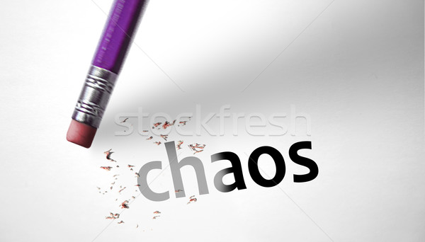Eraser слово хаос бабочка карандашом управления Сток-фото © klublu