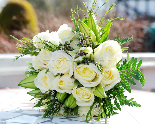 Foto stock: Novias · ramo · primer · plano · blanco · rosas