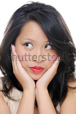 Figyelmes lány ázsiai női néz visel Stock fotó © KMWPhotography
