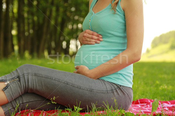 beautiful young pregnant girl on nature Stock photo © koca777