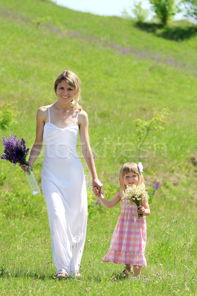 Beautiful little girl with her mother on the nature Stock photo © koca777