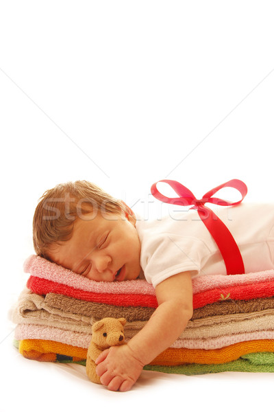 one cute little newborn baby lying on towels  Stock photo © koca777