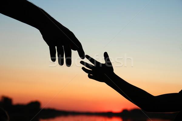Silhouette Eltern Kind Hände nice Familie Stock foto © koca777