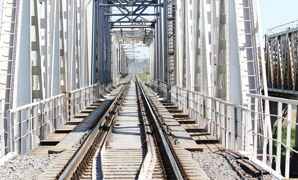 Railroad trains to the wooden bridge Stock photo © koca777