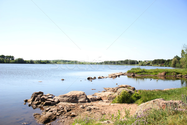 Piedras lago cielo agua sol naturaleza Foto stock © koca777