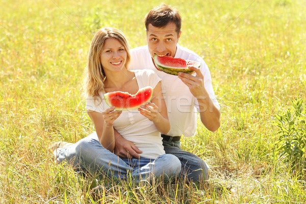 Couple nature manger pastèque affectueux alimentaire [[stock_photo]] © koca777