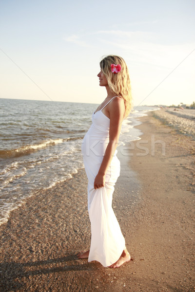 Femme enceinte plage femme eau mains amour [[stock_photo]] © koca777