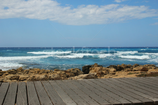 Wood countertops on the blue sea & sky background Stock photo © koca777