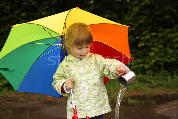 女孩 傘 雨 小女孩 水 春天 商業照片 © koca777
